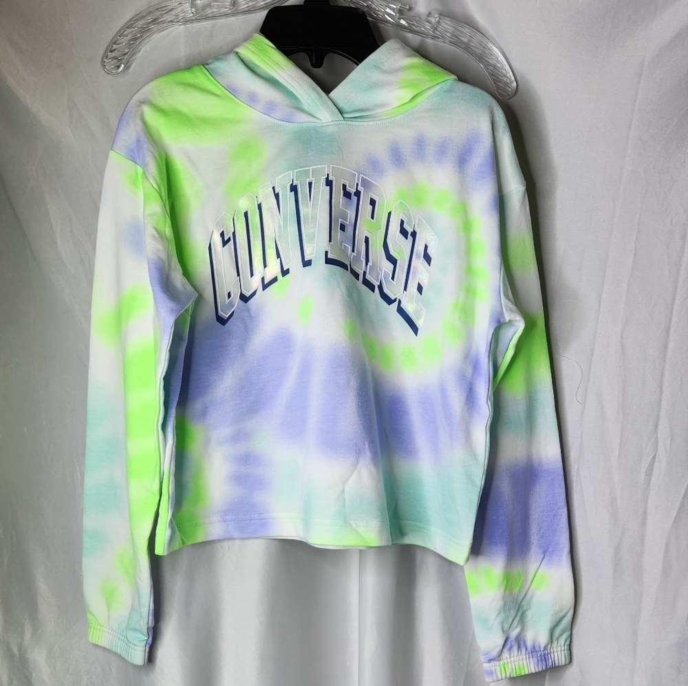 Converse S Green Girl's All Over Print Tie-Dye Boxy Hoodie (Big Kids) Size S
